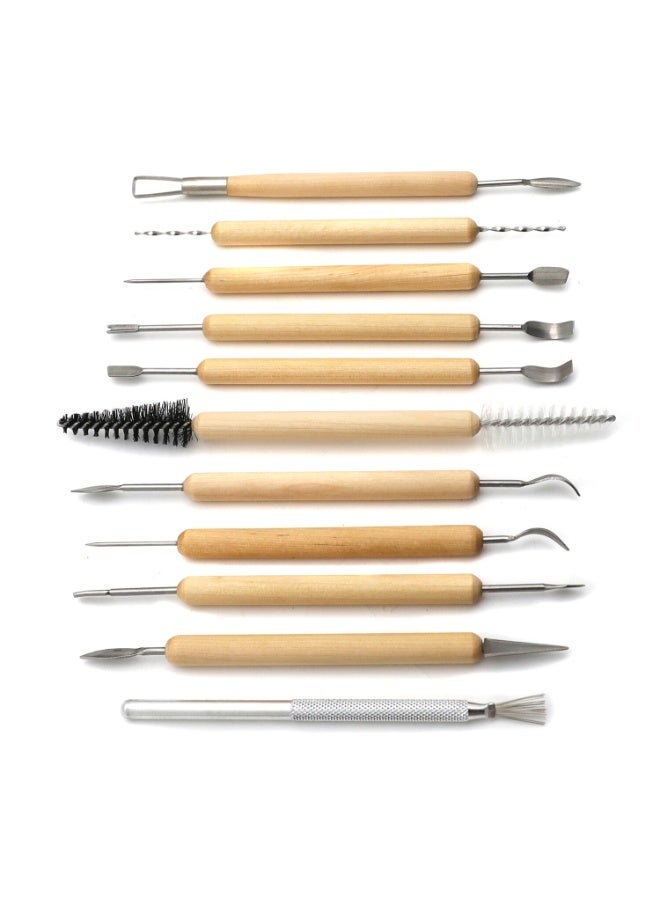 أدوات نحت الطين الفخاري الذكية بمقبض خشبي سيراميكي مكونة من 11 قطعة - Image 2